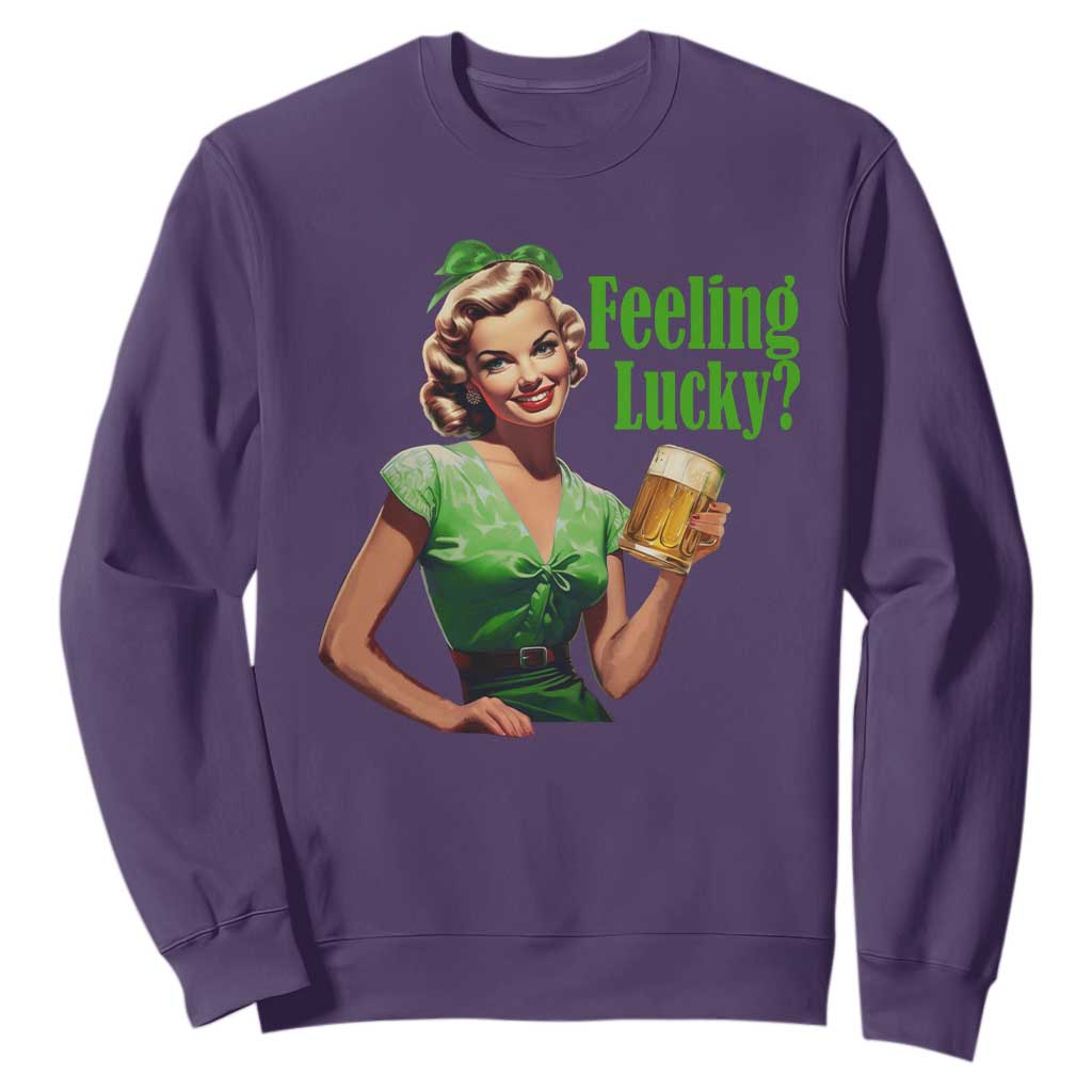 St. Patricks Day Sweatshirt Feeling Lucky Trendy Retro TS10 Purple Print Your Wear