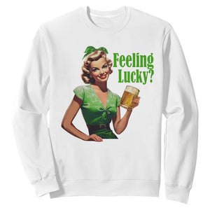 St. Patricks Day Sweatshirt Feeling Lucky Trendy Retro TS10 White Print Your Wear