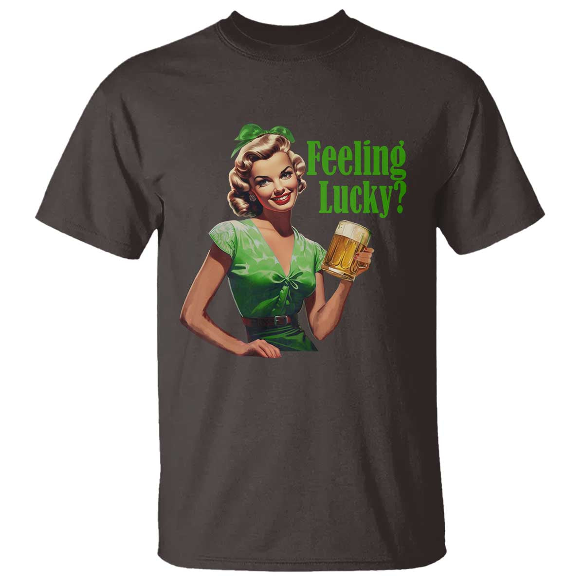 St. Patricks Day T Shirt Feeling Lucky Trendy Retro TS10 Dark Chocolate Print Your Wear