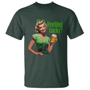 St. Patricks Day T Shirt Feeling Lucky Trendy Retro TS10 Dark Forest Green Print Your Wear