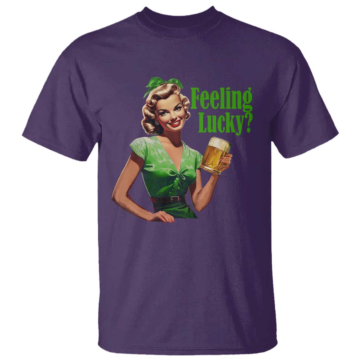St. Patricks Day T Shirt Feeling Lucky Trendy Retro TS10 Purple Print Your Wear