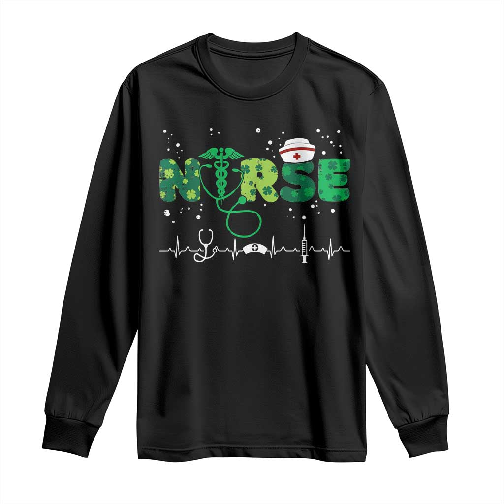 Nurse St Patricks Day Long Sleeve Shirt Stethoscope Scrub Irish Nurses Paddys Day TS10 Black Print Your Wear