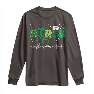 Nurse St Patricks Day Long Sleeve Shirt Stethoscope Scrub Irish Nurses Paddys Day TS10 Dark Chocolate Print Your Wear