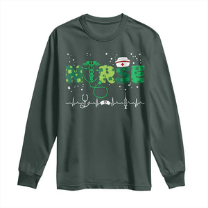 Nurse St Patricks Day Long Sleeve Shirt Stethoscope Scrub Irish Nurses Paddys Day TS10 Dark Forest Green Print Your Wear