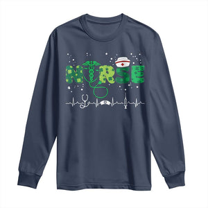 Nurse St Patricks Day Long Sleeve Shirt Stethoscope Scrub Irish Nurses Paddys Day TS10 Navy Print Your Wear