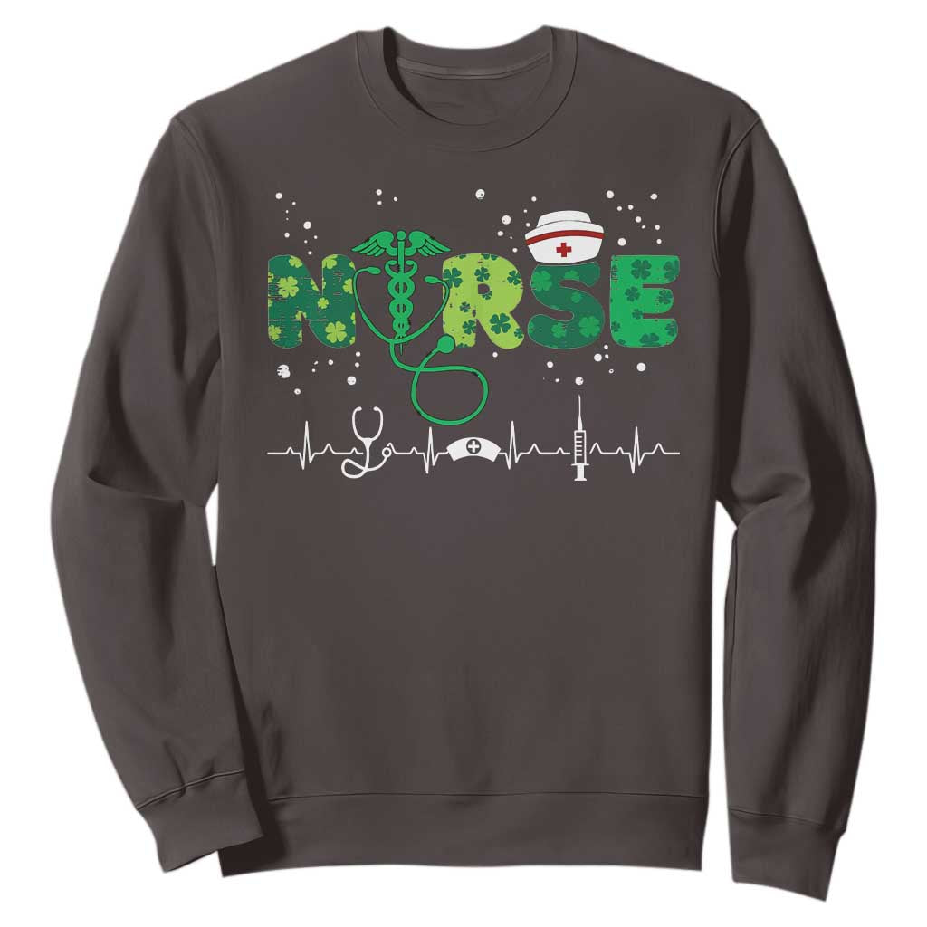 Nurse St Patricks Day Sweatshirt Stethoscope Scrub Irish Nurses Paddys Day TS10 Dark Chocolate Print Your Wear