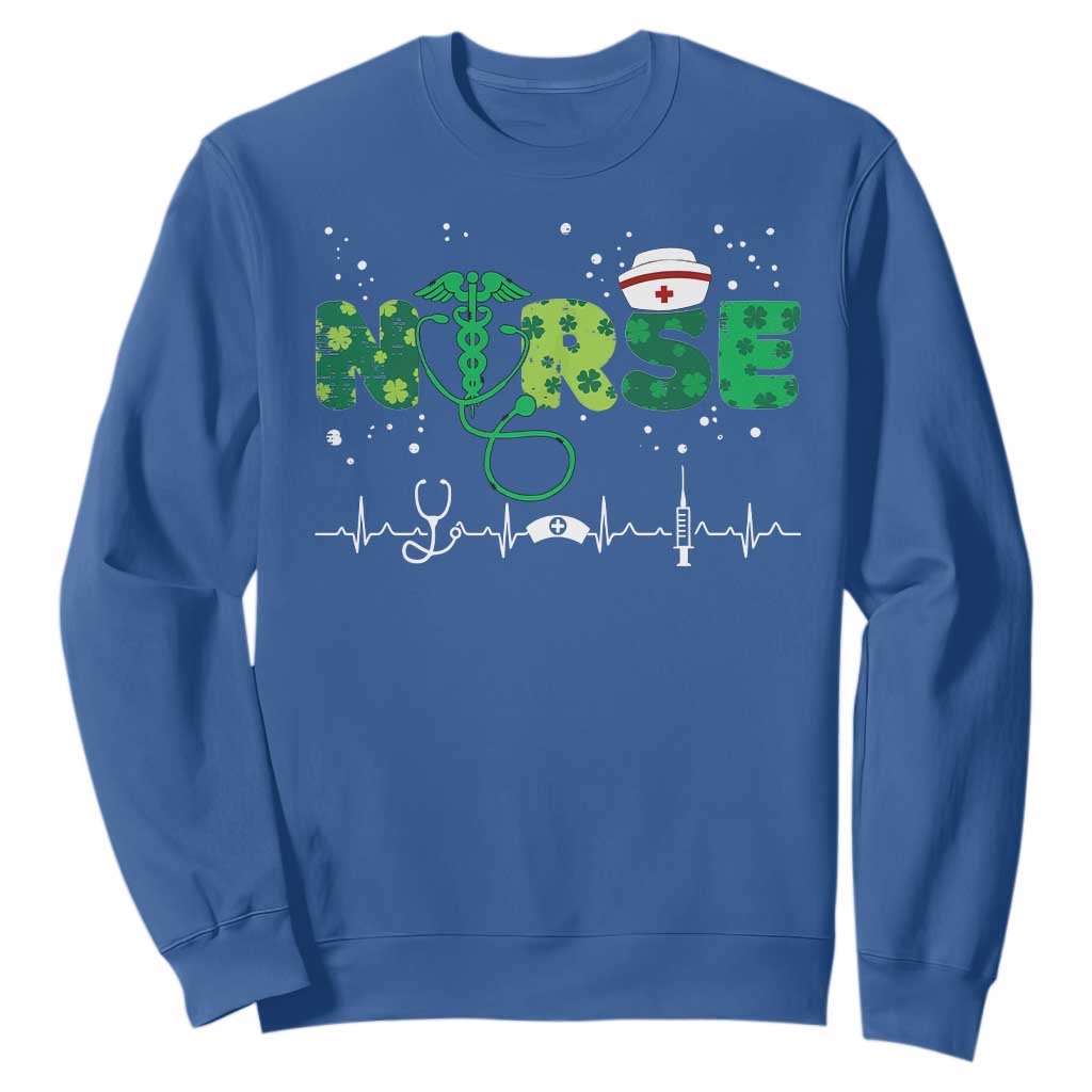 Nurse St Patricks Day Sweatshirt Stethoscope Scrub Irish Nurses Paddys Day TS10 Royal Blue Print Your Wear