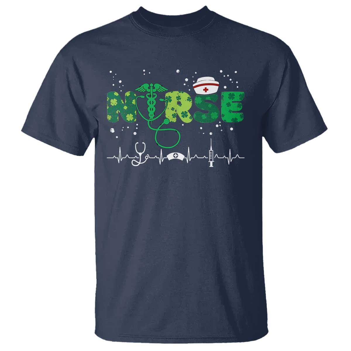Nurse St Patricks Day T Shirt Stethoscope Scrub Irish Nurses Paddys Day TS10 Navy Print Your Wear