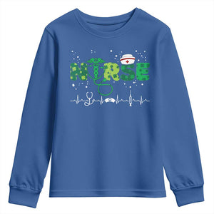 Nurse St Patricks Day Youth Sweatshirt Stethoscope Scrub Irish Nurses Paddys Day TS10 Royal Blue Print Your Wear