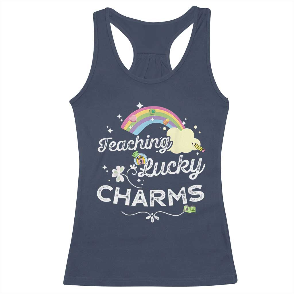 Girls St. Patricks Day Racerback Tank Top Little Miss Shenanigans TS10 Navy Print Your Wear