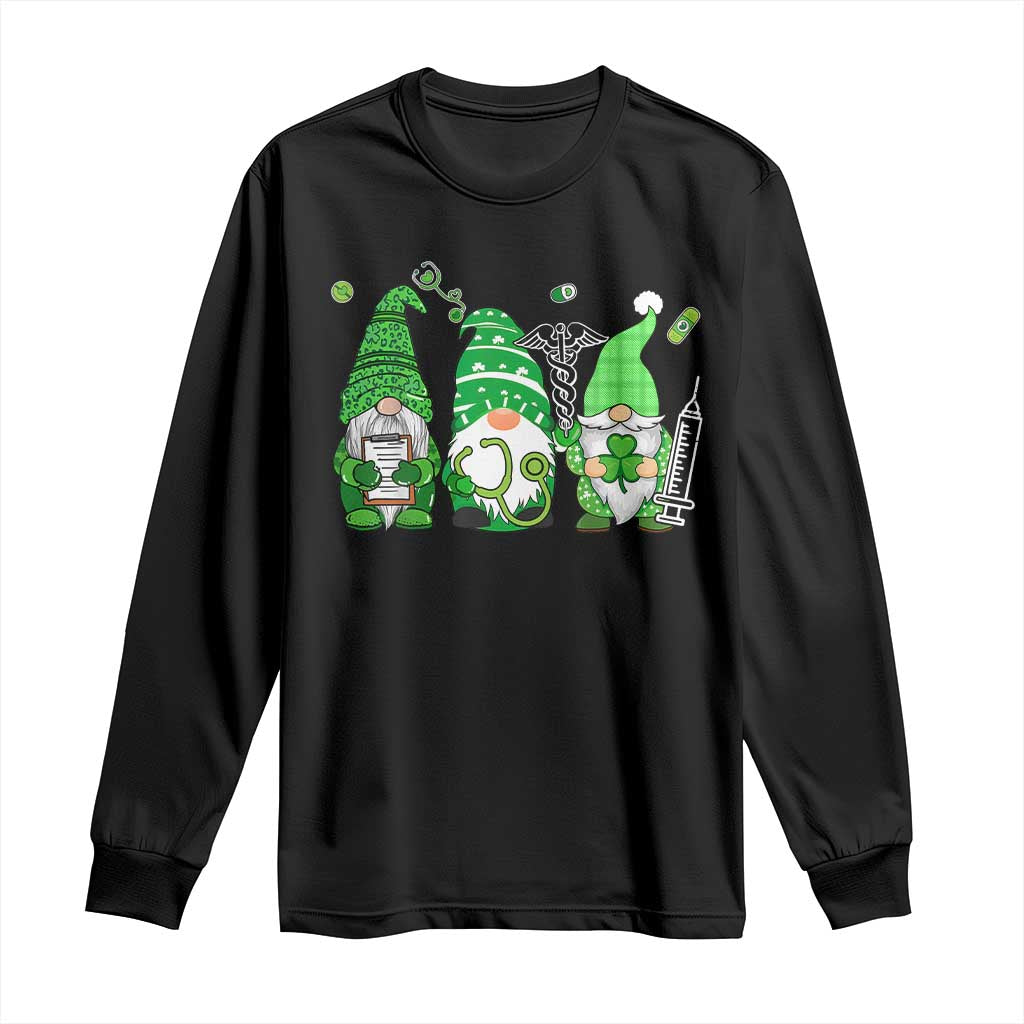 Nurse St Patricks Day Long Sleeve Shirt Lucky Shamrock Leopard Gnomes Irish Nurses TS10 Black Print Your Wear