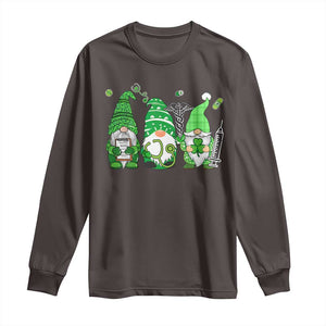 Nurse St Patricks Day Long Sleeve Shirt Lucky Shamrock Leopard Gnomes Irish Nurses TS10 Dark Chocolate Print Your Wear