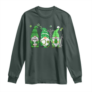 Nurse St Patricks Day Long Sleeve Shirt Lucky Shamrock Leopard Gnomes Irish Nurses TS10 Dark Forest Green Print Your Wear