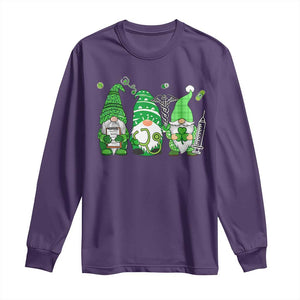 Nurse St Patricks Day Long Sleeve Shirt Lucky Shamrock Leopard Gnomes Irish Nurses TS10 Purple Print Your Wear