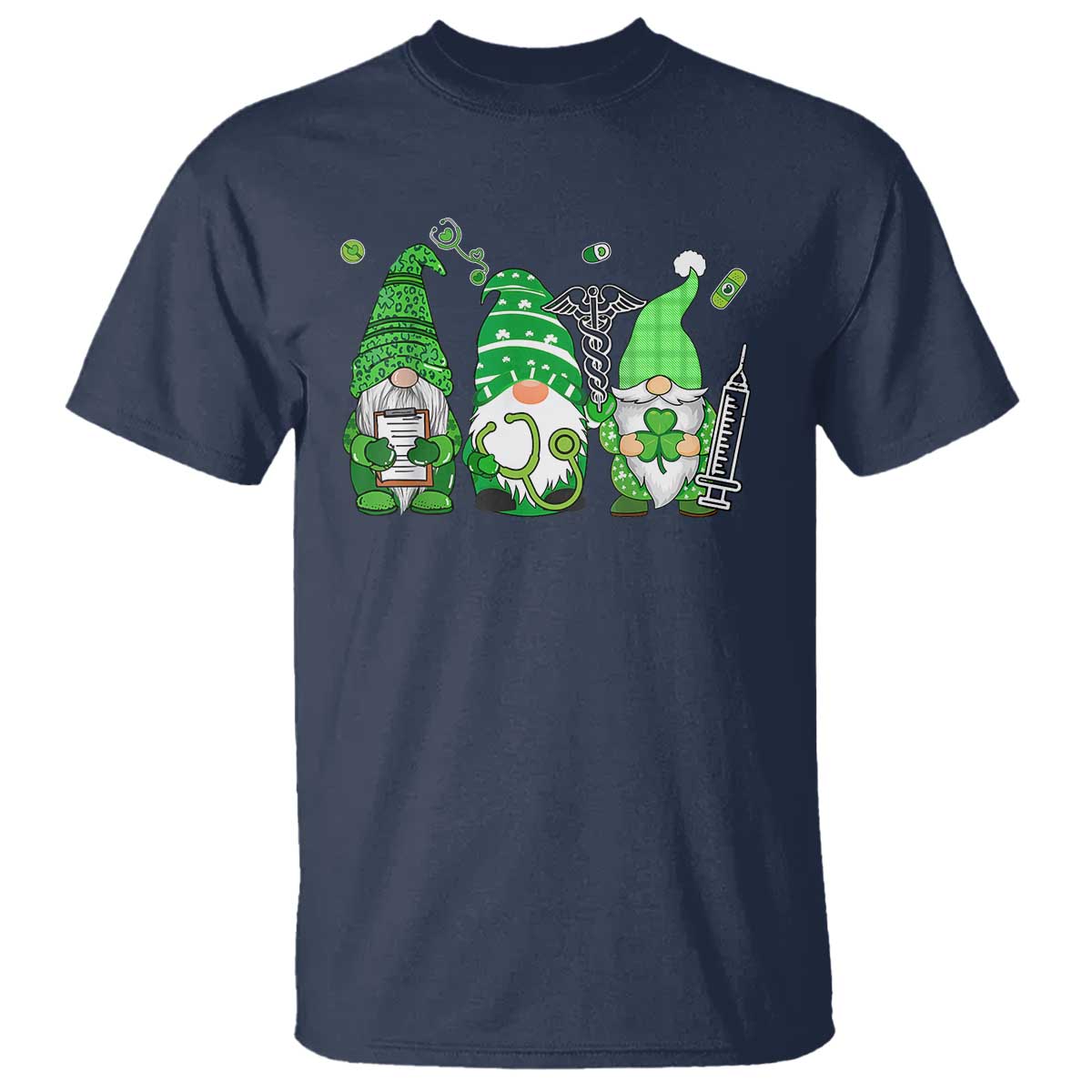 Nurse St Patricks Day T Shirt Lucky Shamrock Leopard Gnomes Irish Nurses TS10 Navy Print Your Wear