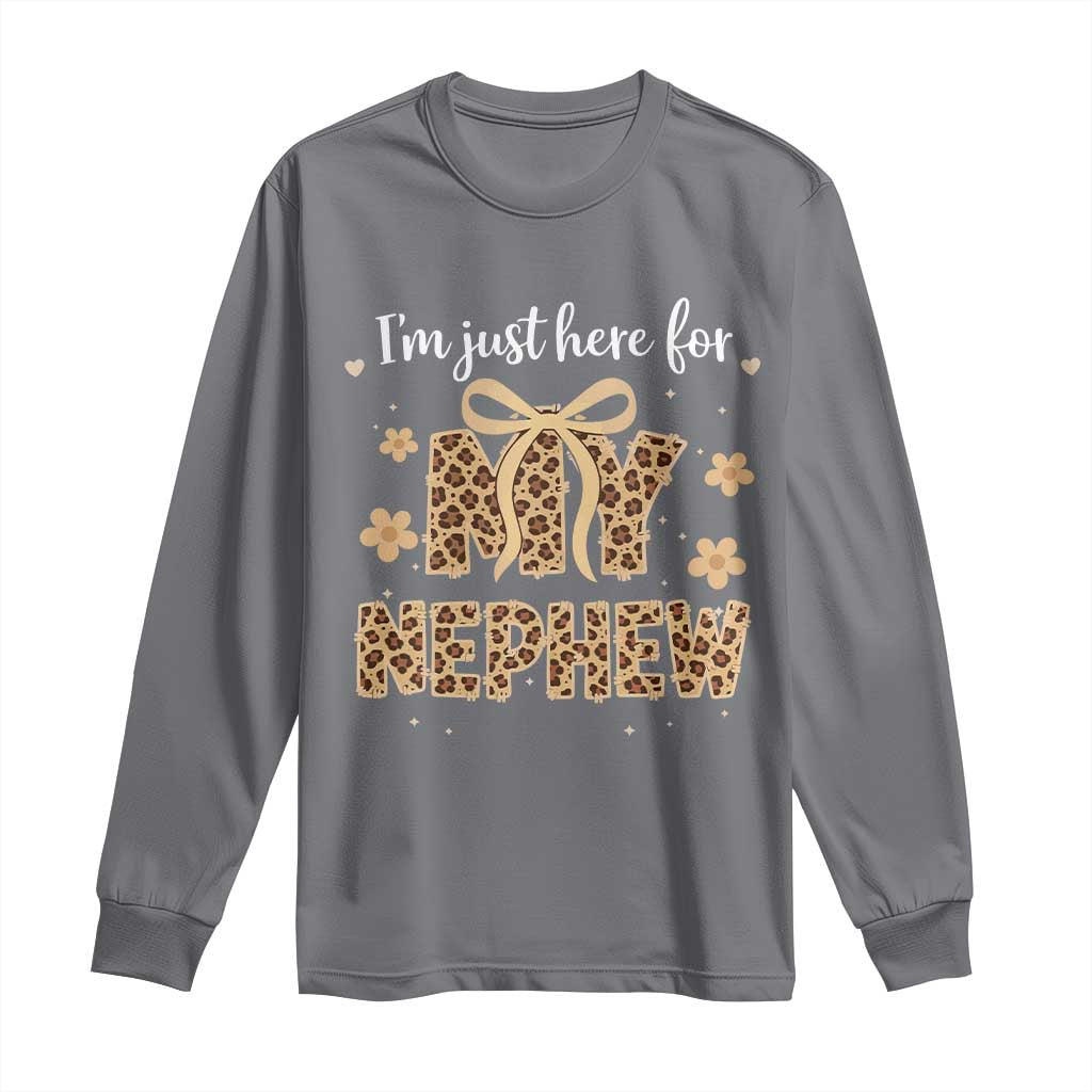 Im Just Here For My Nephew Long Sleeve Shirt Gift For Aunt From Nephew Leopard TS10 Charcoal Print Your Wear