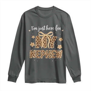 Im Just Here For My Nephew Long Sleeve Shirt Gift For Aunt From Nephew Leopard TS10 Dark Heather Print Your Wear
