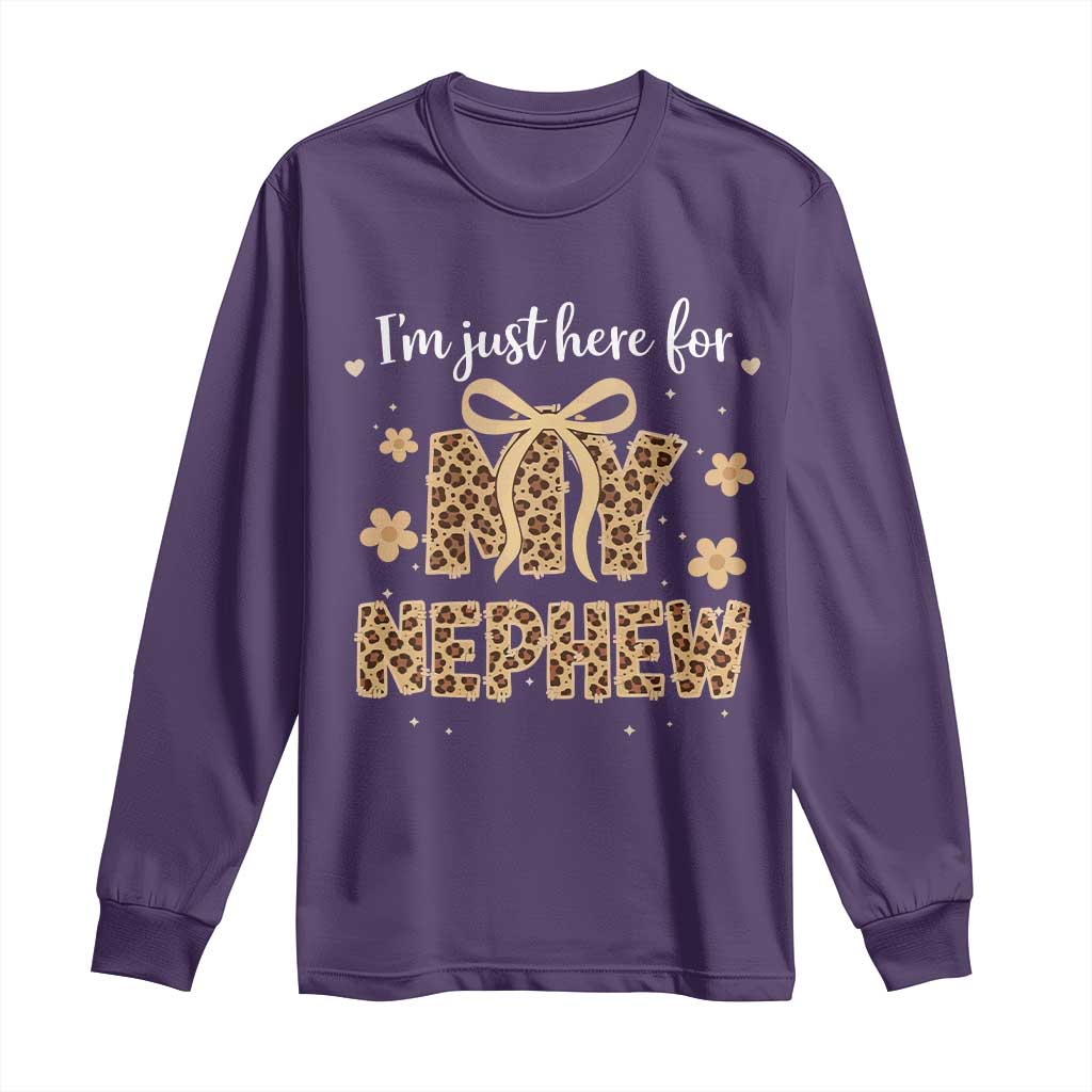 Im Just Here For My Nephew Long Sleeve Shirt Gift For Aunt From Nephew Leopard TS10 Purple Print Your Wear