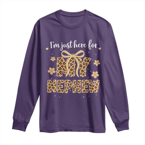 Im Just Here For My Nephew Long Sleeve Shirt Gift For Aunt From Nephew Leopard TS10 Purple Print Your Wear
