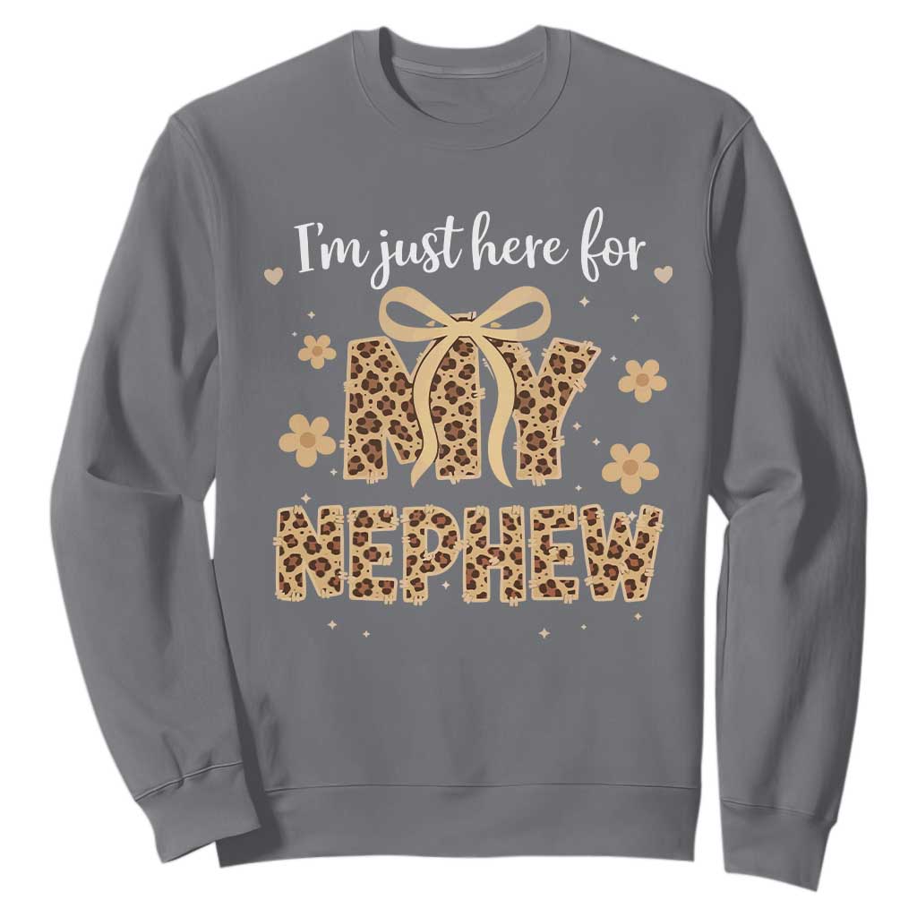Im Just Here For My Nephew Sweatshirt Gift For Aunt From Nephew Leopard TS10 Charcoal Print Your Wear