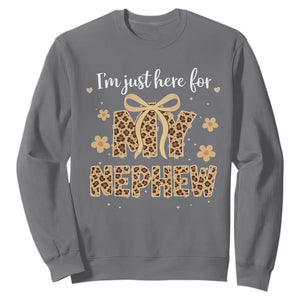 Im Just Here For My Nephew Sweatshirt Gift For Aunt From Nephew Leopard TS10 Charcoal Print Your Wear