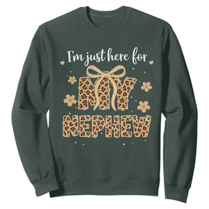 Im Just Here For My Nephew Sweatshirt Gift For Aunt From Nephew Leopard TS10 Dark Forest Green Print Your Wear