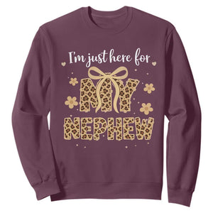 Im Just Here For My Nephew Sweatshirt Gift For Aunt From Nephew Leopard TS10 Maroon Print Your Wear