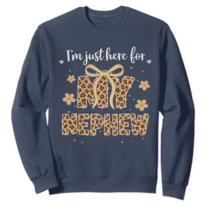 Im Just Here For My Nephew Sweatshirt Gift For Aunt From Nephew Leopard TS10 Navy Print Your Wear