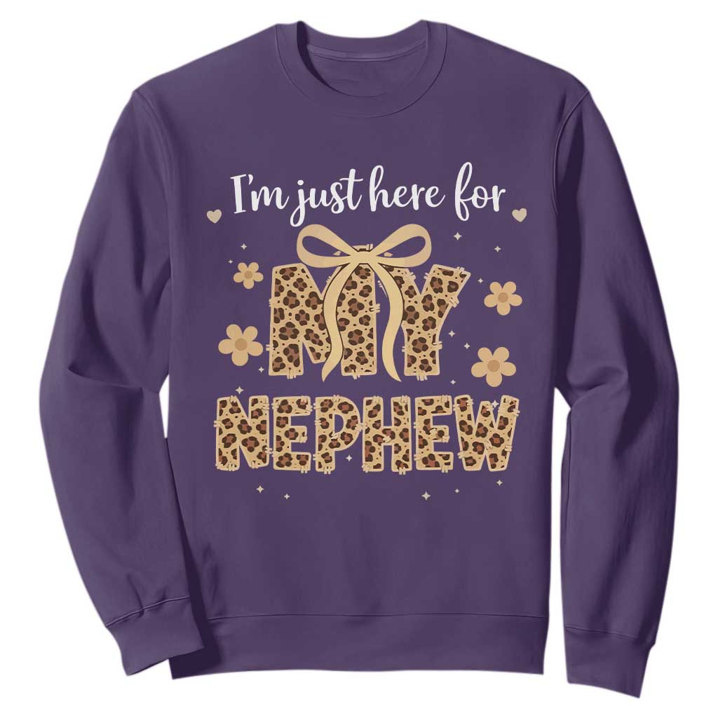 Im Just Here For My Nephew Sweatshirt Gift For Aunt From Nephew Leopard TS10 Purple Print Your Wear