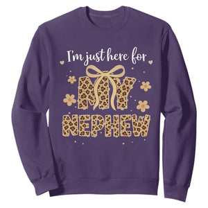 Im Just Here For My Nephew Sweatshirt Gift For Aunt From Nephew Leopard TS10 Purple Print Your Wear