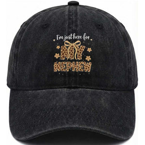 Im Just Here For My Nephew Washed Cotton Baseball Cap Gift For Aunt From Nephew Leopard TS10 Washed Cap Universal Fit Black Print Your Wear