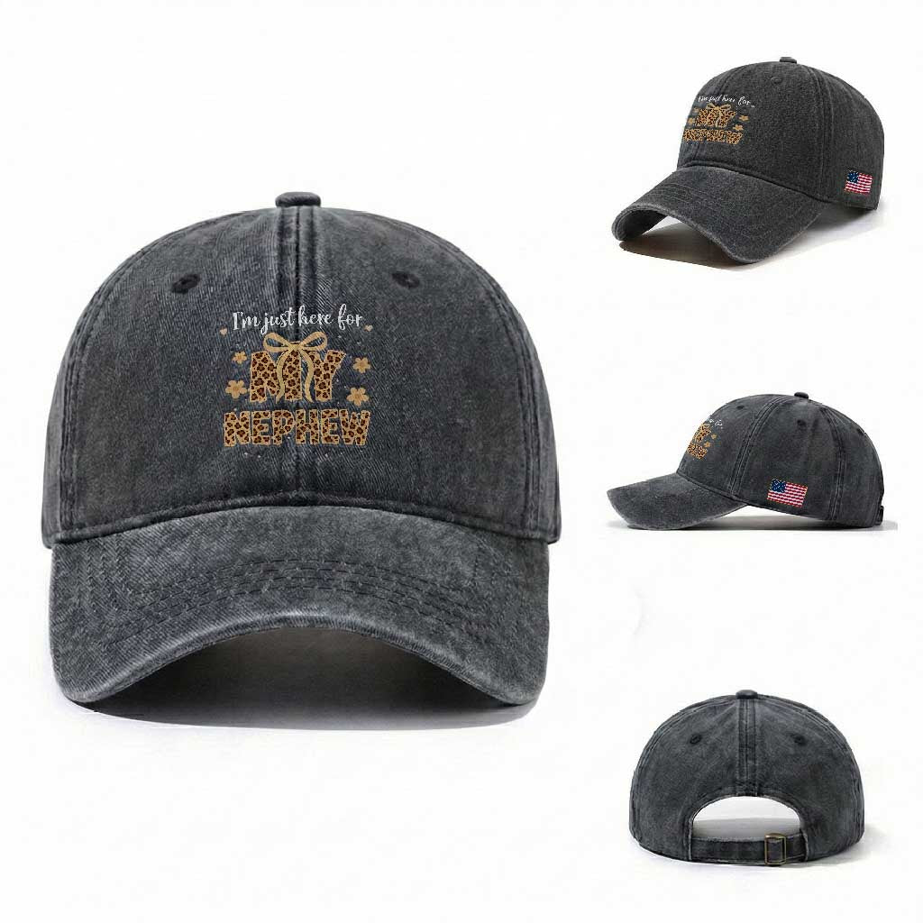 Im Just Here For My Nephew Washed Cotton Baseball Cap Gift For Aunt From Nephew Leopard TS10 Washed Cap Universal Fit Dark Gray Print Your Wear