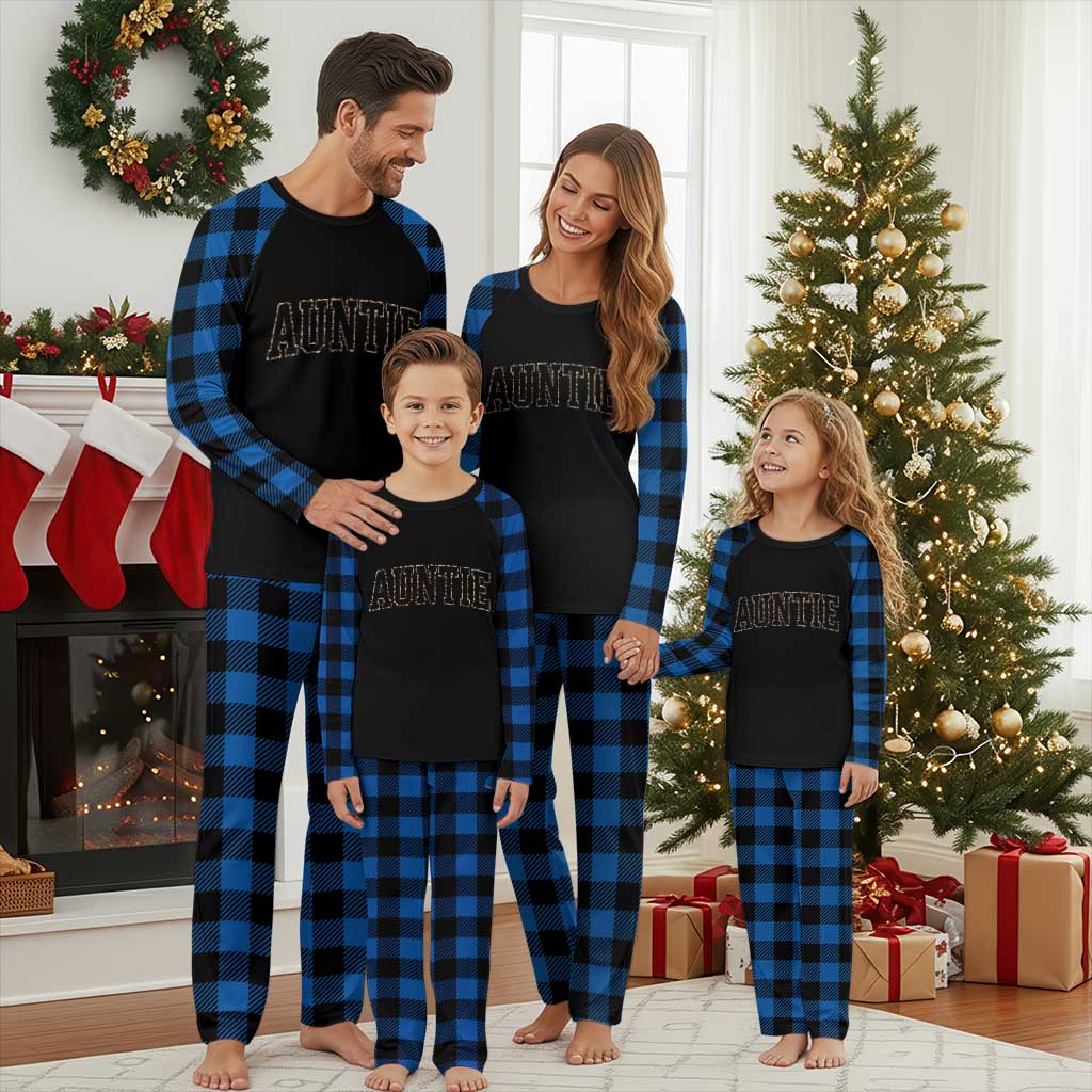 Auntie Plaid Pajama Set Retro Varsity New Aunt Letter Print TS10 Blue Plaid Print Your Wear