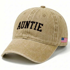 Auntie Washed Cotton Baseball Cap Retro Varsity New Aunt Letter Print TS10 Print Your Wear