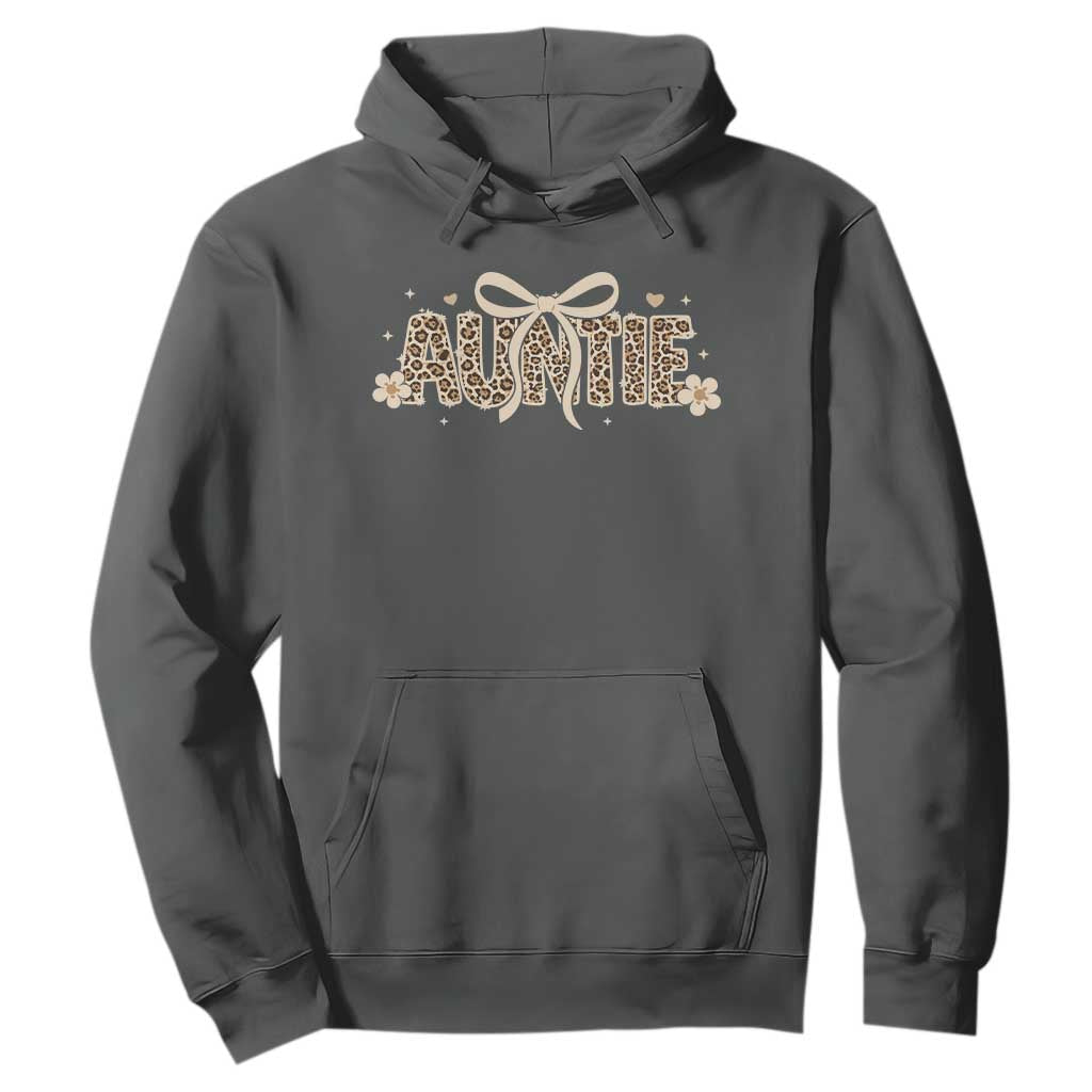 Leopard Auntie Hoodie Coquette Bow Cute Gift For Aunt TS10 Dark Heather Print Your Wear