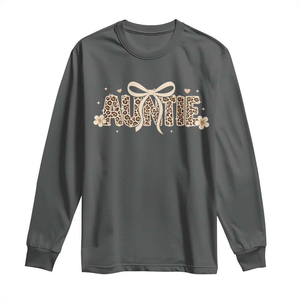 Leopard Auntie Long Sleeve Shirt Coquette Bow Cute Gift For Aunt TS10 Dark Heather Print Your Wear