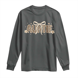 Leopard Auntie Long Sleeve Shirt Coquette Bow Cute Gift For Aunt TS10 Dark Heather Print Your Wear