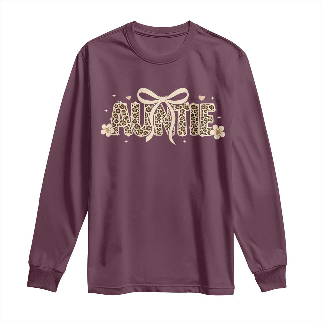 Leopard Auntie Long Sleeve Shirt Coquette Bow Cute Gift For Aunt TS10 Maroon Print Your Wear