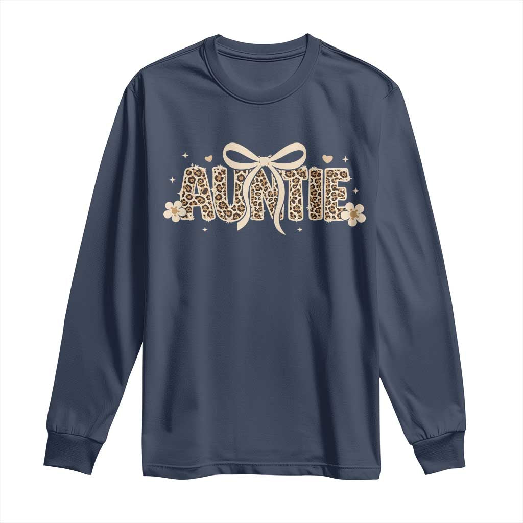 Leopard Auntie Long Sleeve Shirt Coquette Bow Cute Gift For Aunt TS10 Navy Print Your Wear