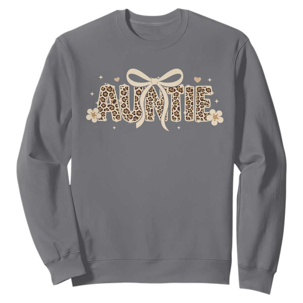 Leopard Auntie Sweatshirt Coquette Bow Cute Gift For Aunt TS10 Charcoal Print Your Wear