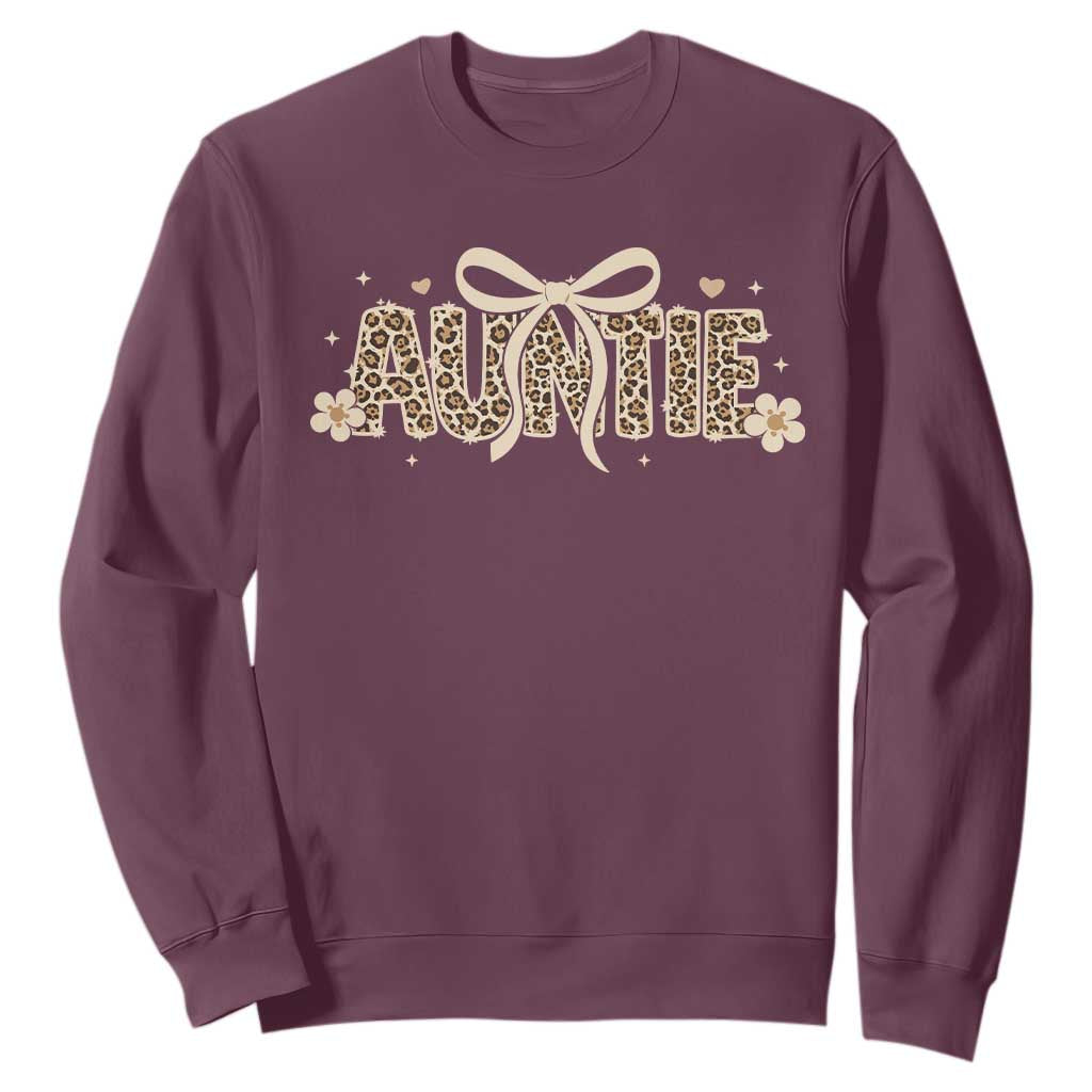 Leopard Auntie Sweatshirt Coquette Bow Cute Gift For Aunt TS10 Maroon Print Your Wear