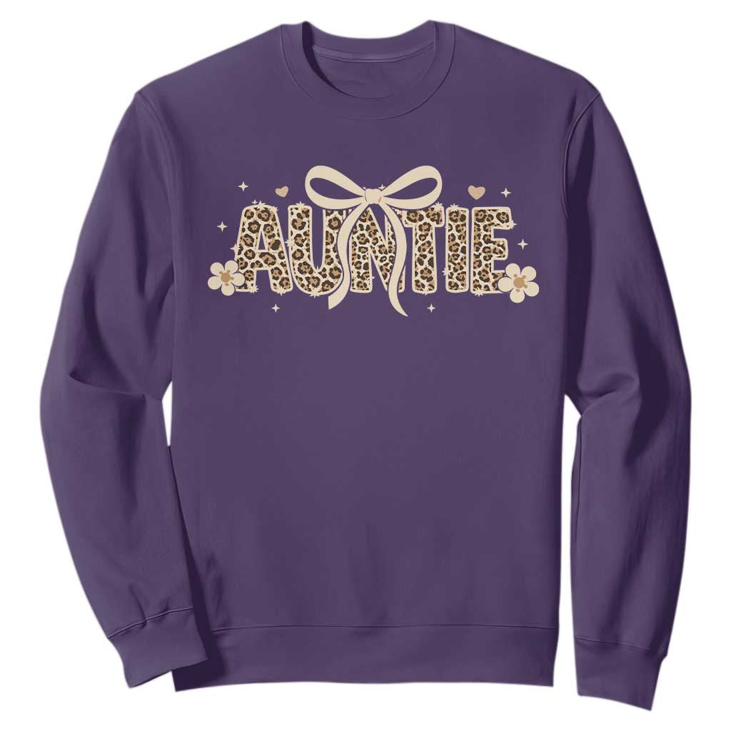 Leopard Auntie Sweatshirt Coquette Bow Cute Gift For Aunt TS10 Purple Print Your Wear