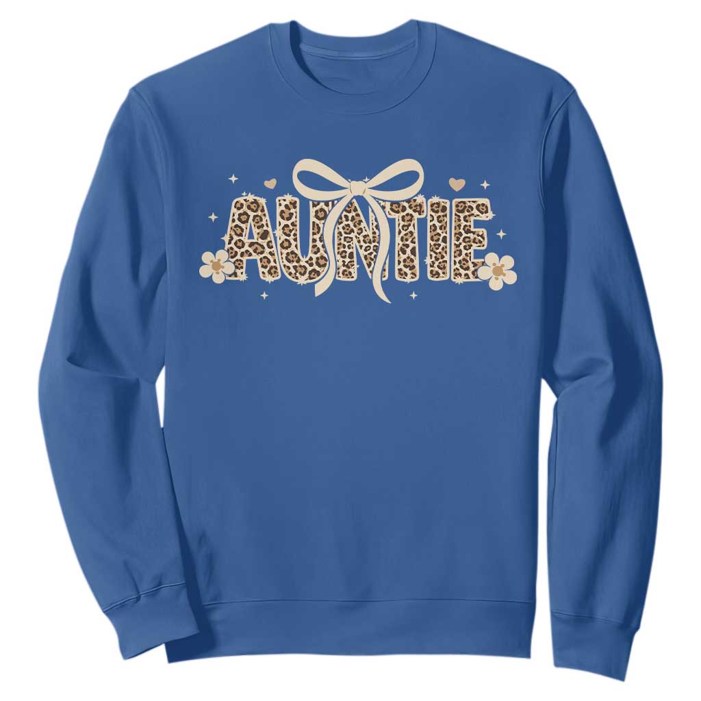 Leopard Auntie Sweatshirt Coquette Bow Cute Gift For Aunt TS10 Royal Blue Print Your Wear