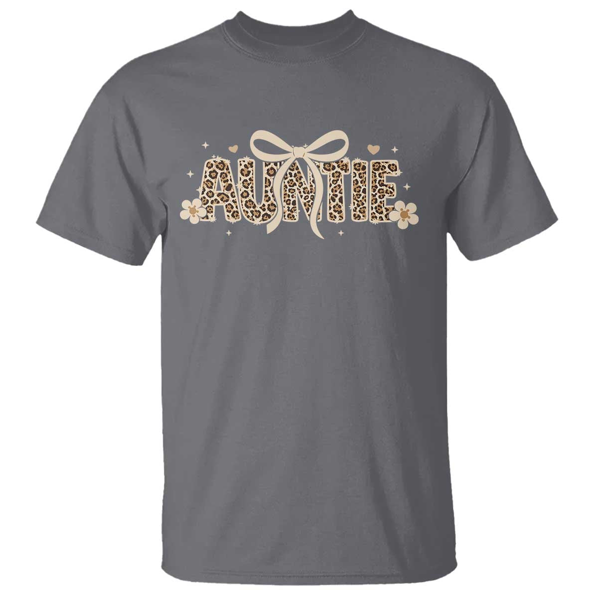 Leopard Auntie T Shirt Coquette Bow Cute Gift For Aunt TS10 Charcoal Print Your Wear