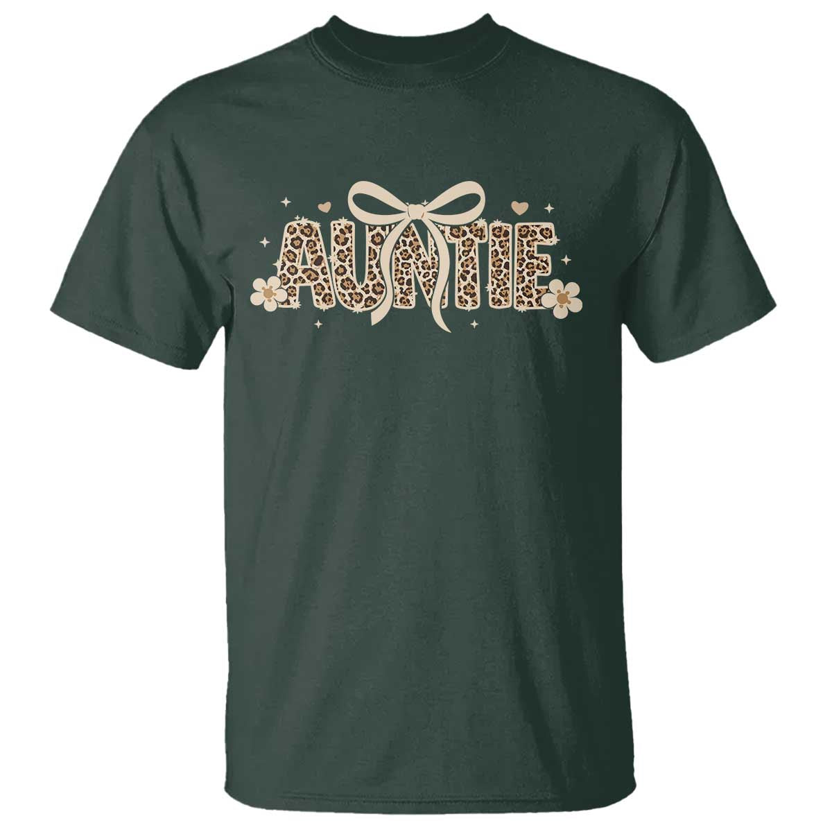 Leopard Auntie T Shirt Coquette Bow Cute Gift For Aunt TS10 Dark Forest Green Print Your Wear