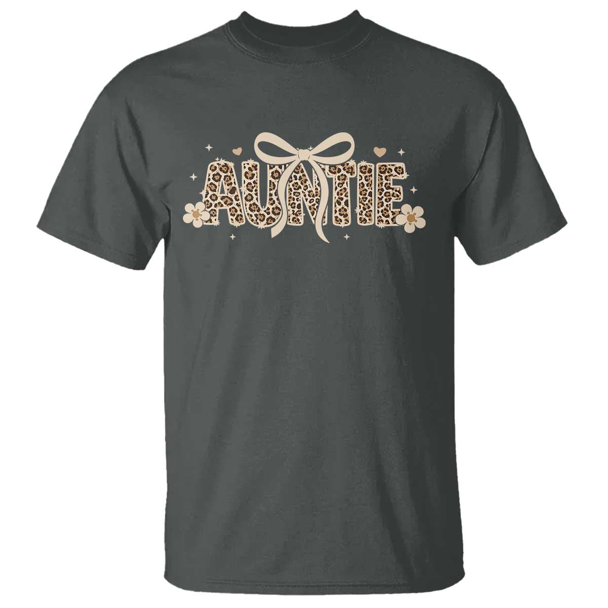 Leopard Auntie T Shirt Coquette Bow Cute Gift For Aunt TS10 Dark Heather Print Your Wear