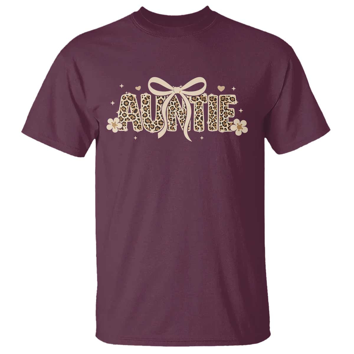 Leopard Auntie T Shirt Coquette Bow Cute Gift For Aunt TS10 Maroon Print Your Wear