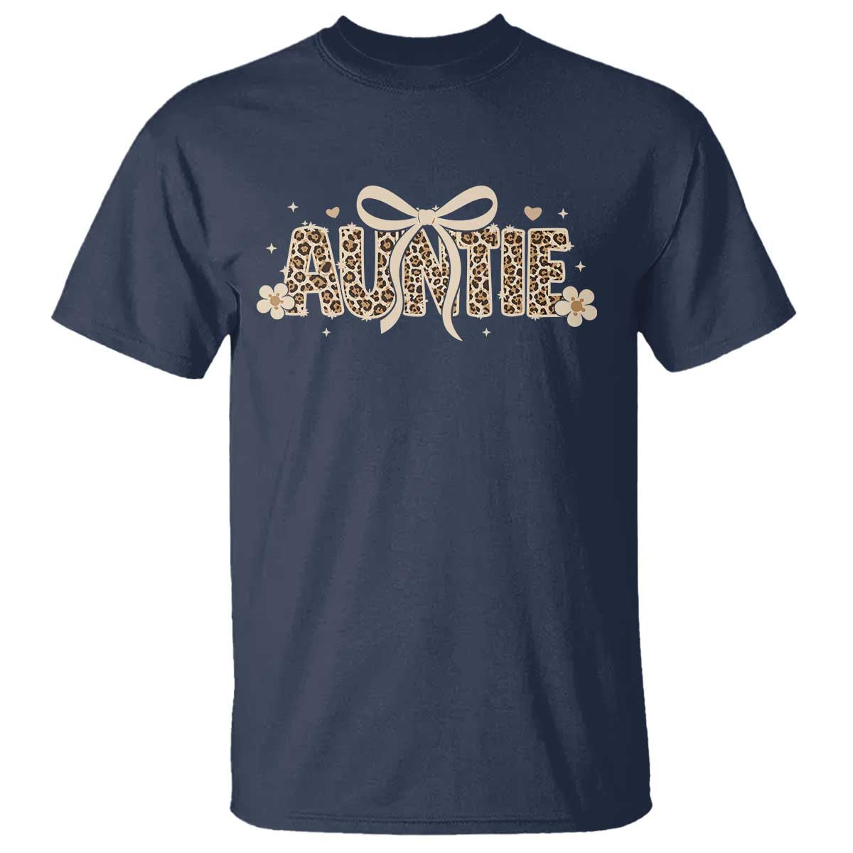 Leopard Auntie T Shirt Coquette Bow Cute Gift For Aunt TS10 Navy Print Your Wear