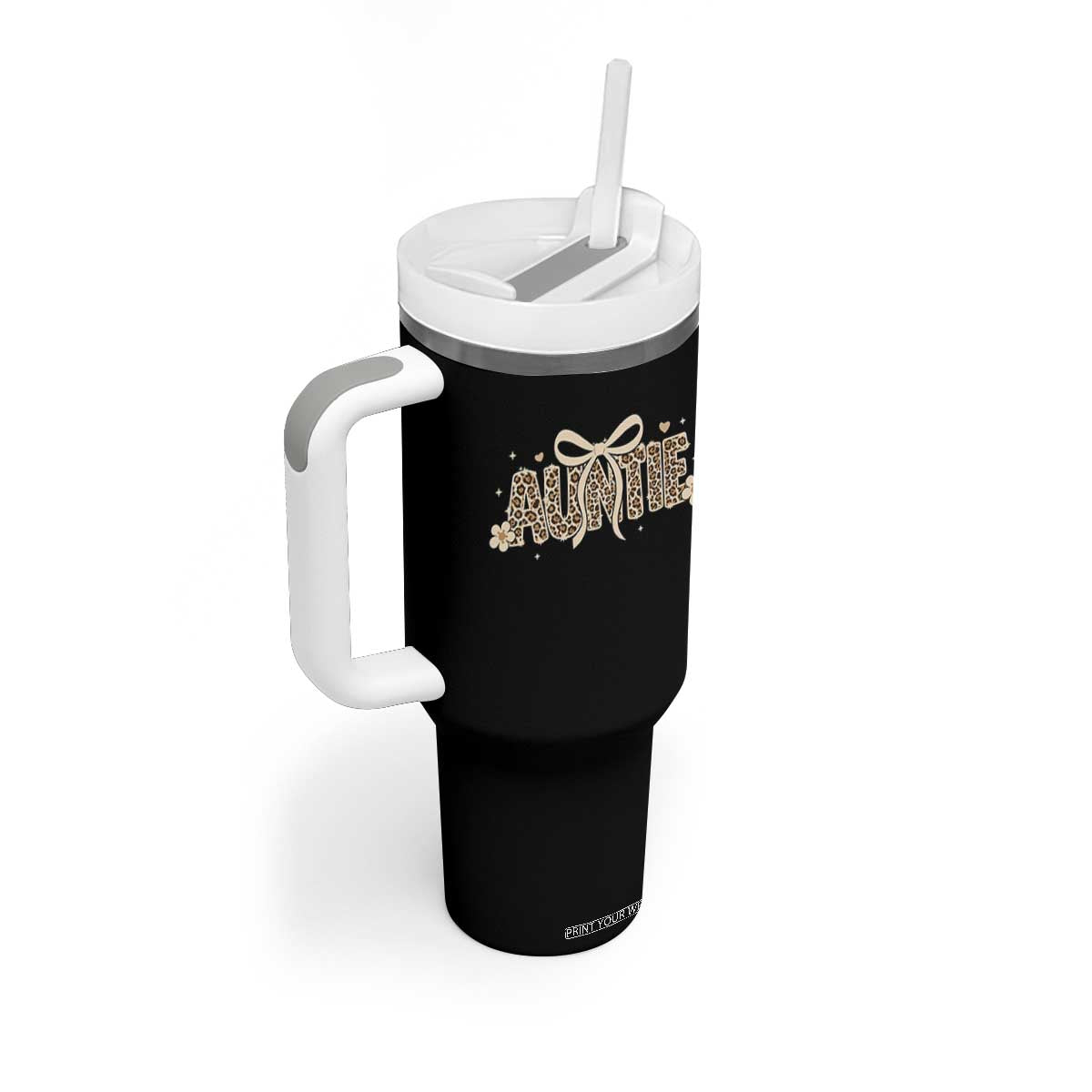 Leopard Auntie Tumbler With Handle Coquette Bow Cute Gift For Aunt TS10 Print Your Wear