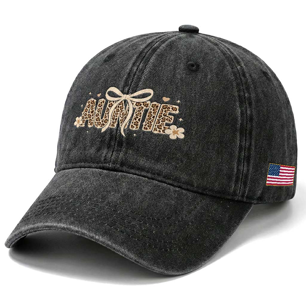 Leopard Auntie Washed Cotton Baseball Cap Coquette Bow Cute Gift For Aunt TS10 Print Your Wear
